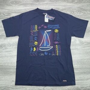 VINTAGE JanSport Shirt Mens Large Navy Nautical Sailboat Graphic Made USA 90s